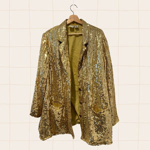 Vintage gold sequined blazer with silk lining buttons